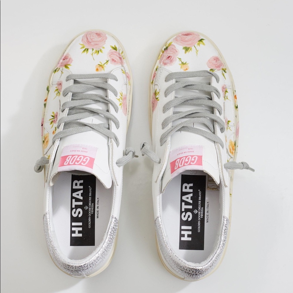 GOLDEN GOOSE Hi Star Floral-Print Leather Platform Sneakers 38